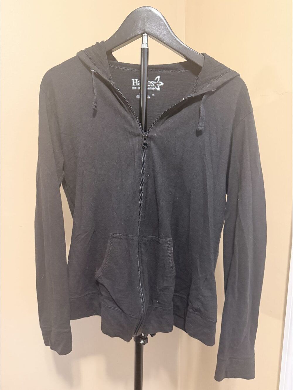 Hanes Black Lightweight Zip Hoodie Size S